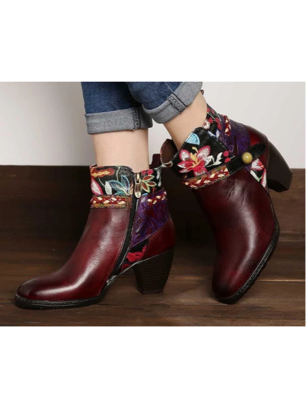 New Repaire Western Boho Ankle Boots US 8.5-9 EU 39 Mixed Media Bloom Artsy